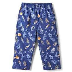 Babyhug Velour Knit Full Sleeves Front Open Woven Shirt & Pajama Night Suit with Leaf Guitar & Beach Theme Print - Navy Blue