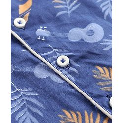 Babyhug Velour Knit Full Sleeves Front Open Woven Shirt & Pajama Night Suit with Leaf Guitar & Beach Theme Print - Navy Blue