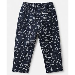 Babyhug Cotton Knit Woven Front Open Full Sleeves Pyjama Cords-Set With Text Print - Navy Blue