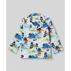 Babyhug 100% Cotton Knit Full Sleeves Co-Ords Shirt & Pyjama Night Suit with Beach Theme Print - White