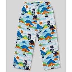 Babyhug 100% Cotton Knit Full Sleeves Co-Ords Shirt & Pyjama Night Suit with Beach Theme Print - White