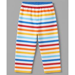 Babyhug Cotton Knit Full Sleeves Front Open Co-ord Shirt & Pyjama Night Suit With Striped in Blue & White