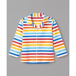 Babyhug Cotton Knit Full Sleeves Front Open Co-ord Shirt & Pyjama Night Suit With Striped in Blue & White
