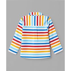 Babyhug Cotton Knit Full Sleeves Front Open Co-ord Shirt & Pyjama Night Suit With Striped in Blue & White