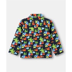 Babyhug Cotton Full Sleeves Front Open Woven Co-ord Shirt & Pajama Night Suit with Construction Vehicles Print - Navy Blue