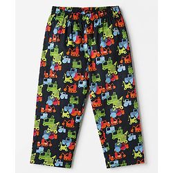 Babyhug Cotton Full Sleeves Front Open Woven Co-ord Shirt & Pajama Night Suit with Construction Vehicles Print - Navy Blue