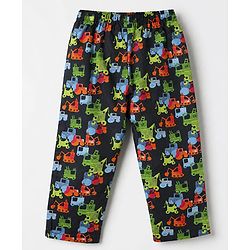 Babyhug Cotton Full Sleeves Front Open Woven Co-ord Shirt & Pajama Night Suit with Construction Vehicles Print - Navy Blue