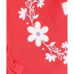 Babyhug Single Jersey Knit Full Sleeves Dress with Floral Print & Bow Applique - Red