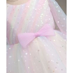 Babyhug Mesh Woven Sleeveless Party Dress With Bow & All over Foil Print - Pink
