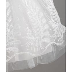 Babyhug Mesh Woven Half sleeves Party Dress With Sequin Leaves Thread Embroidery & Bow Applique - White
