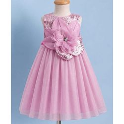Babyhug Satin Woven Sleeveless Gown with a oversized Fabric flower at the Waistline - Lilac