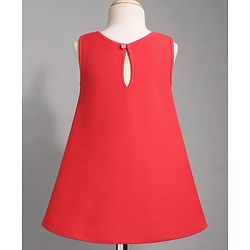 Babyhug Scuba Knit Sleeveless A Line Solid Colour Party Dress with Bow Applique - Red