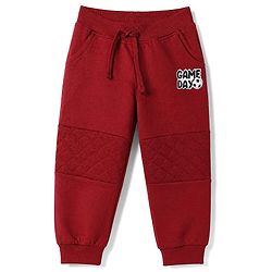 Babyhug 100% Cotton Looper Knit Jogger Fit Full Length Lounge Pant with Text Print in Maroon