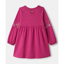 Babyhug Single Jersey Knit Dress with Full Sleeves and Floral Embroidery in Red for 3-6 Months