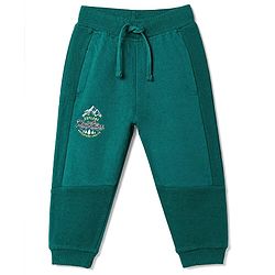 Babyhug 100% Cotton Looper Knit Jogger Fit Full Length Lounge Pant with Mountains Print in Teal Blue