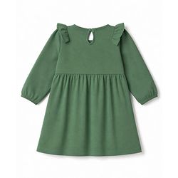 Babyhug Single Jersey Knit One Piece Dress with Full Sleeves and Floral Embroidery - Green