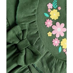 Babyhug Single Jersey Knit One Piece Dress with Full Sleeves and Floral Embroidery - Green