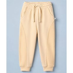 Babyhug Cotton Knit Full Length Jogger Fit Solid Lounge Pants - Cream