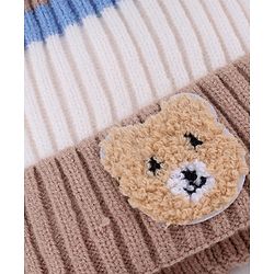 Babyhug Knit Woollen Cap with Stripes & Pom Pom Brown - Diameter 10 cm