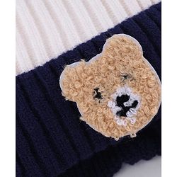 Babyhug Knit Woollen Cap with stripes and Pom Pom Navy Blue - Diameter 10 cm