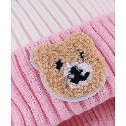 Babyhug Knit Woollen Cap with Stripes and Pom Pom Pink - Diameter 10 cm