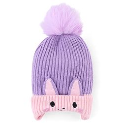 Babyhug Knit Woollen Cap with Bunny Design & Pom Pom Purple - Diameter 10 cm