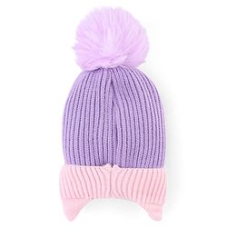 Babyhug Knit Woollen Cap with Bunny Design & Pom Pom Purple - Diameter 10 cm