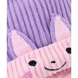 Babyhug Knit Woollen Cap with Bunny Design & Pom Pom Purple - Diameter 10 cm