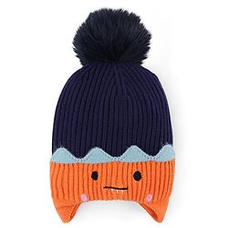 Babyhug Knit Woollen Cap with Animal Design & Pom Pom Navy Blue - Diameter 10 cm