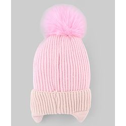 Babyhug Knit Woollen Cap with Animal Design & Pom Pom Pink - Diameter 10 cm