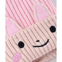 Babyhug Knit Woollen Cap with Animal Design & Pom Pom Pink - Diameter 10 cm