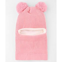 Babyhug Knit Woollen Monkey Cap with Pom Pom Pink - Diameter 10 cm