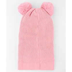 Babyhug Knit Woollen Monkey Cap with Pom Pom Pink - Diameter 10 cm