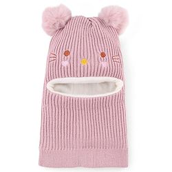 Babyhug Knit Woollen Monkey Cap with Cable Knit Design Pink - Diameter - 10 cm
