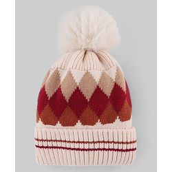 Babyhug Knit Woollen Cap with Checks Design Maroon - Diameter 10 cm