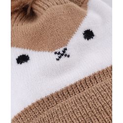 Babyhug Knit Woollen Cap with Bird Face Design & Pom Pom Light Brown - Diameter 10 cm