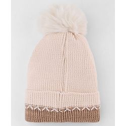 Babyhug Knit Woollen Cap with Animal Face Design & Pom Pom Light Pink - 10 cm
