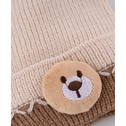 Babyhug Knit Woollen Cap with Animal Face Design & Pom Pom Light Pink - 10 cm