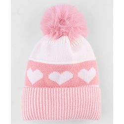 Babyhug Knit Heart Design Woollen Cap Pink - Diameter 10 cm