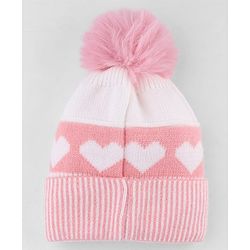 Babyhug Knit Heart Design Woollen Cap Pink - Diameter 10 cm
