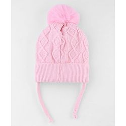 Babyhug Knit Woollen Cap with Cable Knit Design Pink - Diameter 10 cm