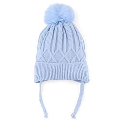 Babyhug Knit Woollen Cap with Cable Knit Design Blue - Diameter 10 cm
