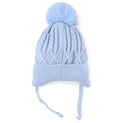 Babyhug Knit Woollen Cap with Cable Knit Design Blue - Diameter 10 cm