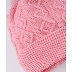 Babyhug Knit Woollen Cap with Animal Face Design & Pom Pom   Blue - 10 cm