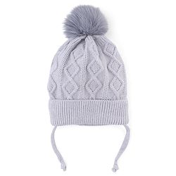 Babyhug Knit Woollen Cap with Cable Knit Design Grey - Diameter 10 cm
