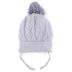 Babyhug Knit Woollen Cap with Cable Knit Design Grey - Diameter 10 cm