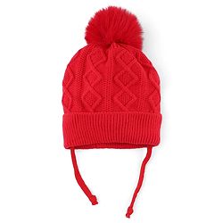 Babyhug Knit Woollen Cap with Cable Knit Design Red - Diameter 10 cm