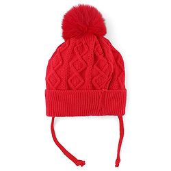 Babyhug Knit Woollen Cap with Cable Knit Design Red - Diameter 10 cm