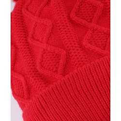 Babyhug Knit Woollen Cap with Cable Knit Design Red - Diameter 10 cm