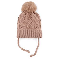 Babyhug Knit Woollen Cap with  Cable Knit Design Light Brown - Diameter 10 cm
